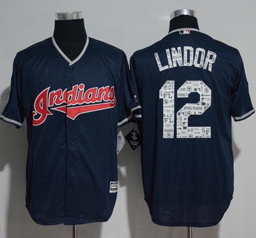 Indians #12 Francisco Lindor Navy Blue Spring Training Cool Base Stitched MLB Jersey